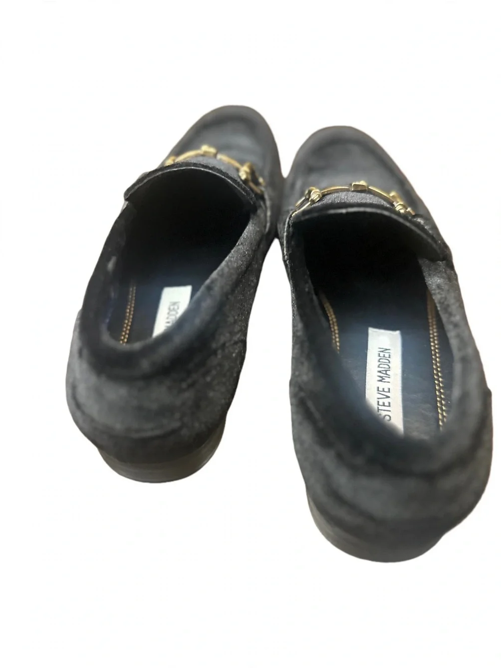 Steve Madden Black Velvet Loafers with Gold Horsebit